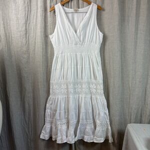 y2k MAGIC White Dress Size Plus 2X Smocked Waist Lace Tiered Midi Romantic Fairy